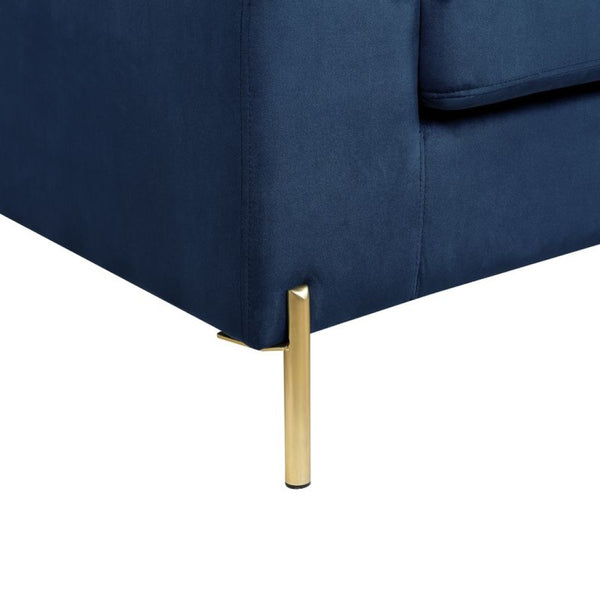 English Elm Coastal Tufted Velvet L-shaped Sectional Sofa with Brass Gold Legs Mid-century Glam Blue B2730S00017