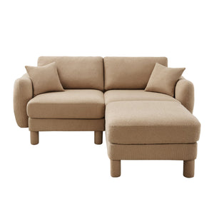 English Elm Boucle 2-Seater Sectional Loveseat Sofa With Shell Armrests & Removable Ottoman For Modern Living W3041S00283