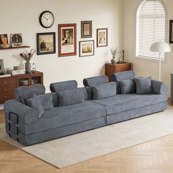 English Elm L Shaped Corduroy Sectional Sofa Converts to Sleeper Bed Space Saving Modular Couch Dark Gray W5532S00010