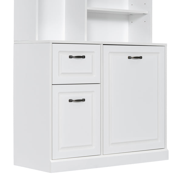 English Elm Bathroom Tall Storage Cabinet with Tilt-Out Hamper, 70.9" Linen Tower, 2 Drawers, Adjustable Shelves, White Finish N725P278420K