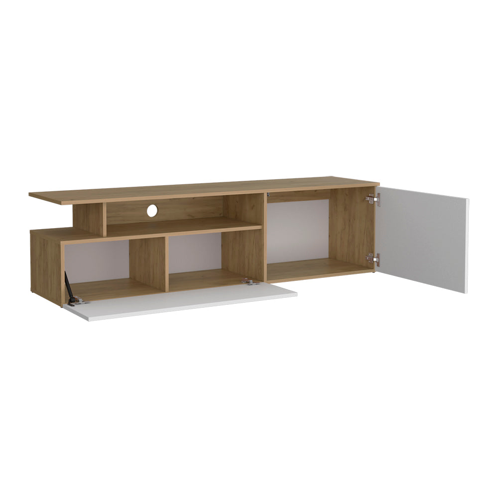 English Elm Summerfield TV Stand White & Light Oak – 68.9" Engineered Wood Media Console with Open Shelves, Cable Management and Concealed Storage for Living Room Decor B092P254746