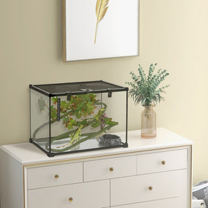 English Elm PawHut Glass Reptile Terrarium 14 Gal w/ Sliding Mesh Top, Leakproof Raised Base & Decor Kit W2225P200848