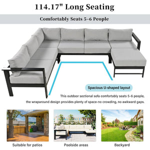 English Elm U_style Outdoor U-shaped Sectional with Iron Frame and Ultra Thick Foam Patio Seating WY000478AAE