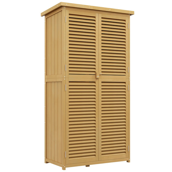 English Elm Outsunny Wooden Outdoor Storage Cabinet 5'x3' with Asphalt Roof, Lockable Double Doors, Yellow W2225P229109