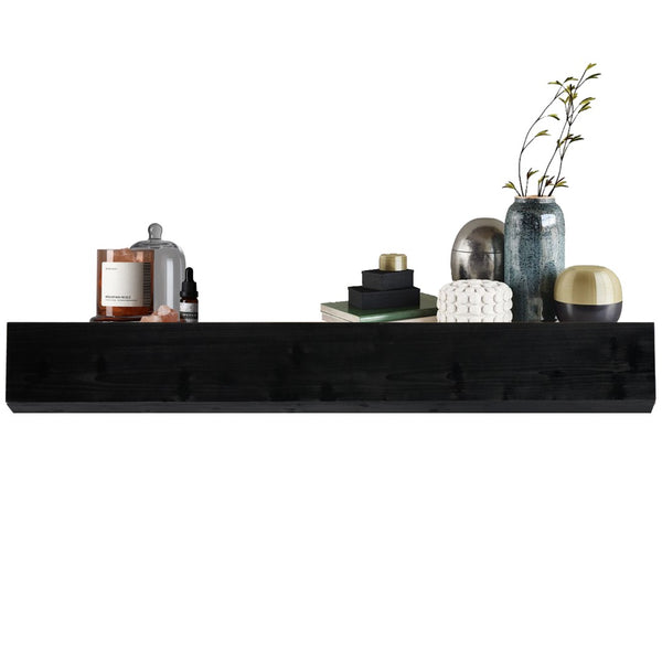 English Elm 48'' Solid Fir Wood Floating Mantel Shelf Farmhouse Style for Living Room Walls Black W2640P386614