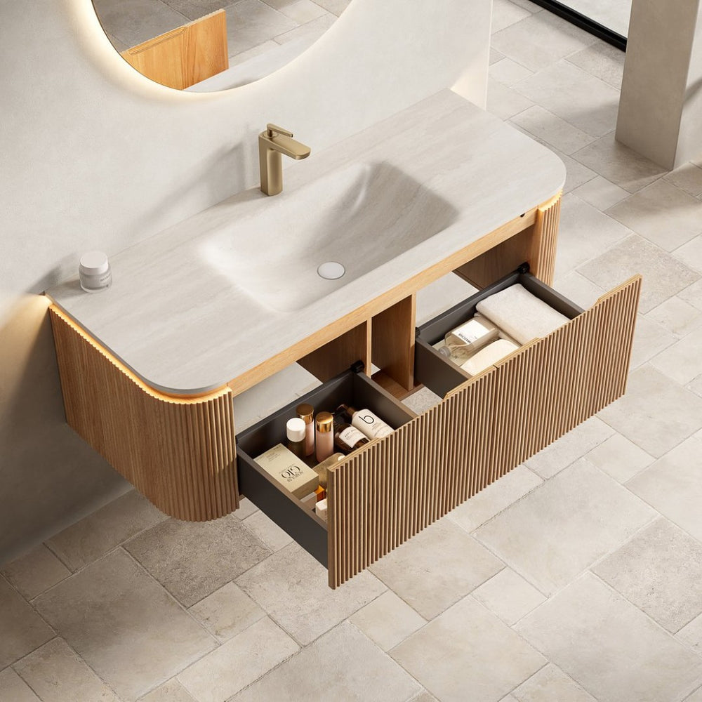 English Elm Vici 48 Inch Ceramic Bathroom Sink Basin with Triple Faucet Holes for Vanity W2615P370910
