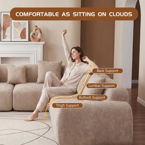English Elm Oversized Velvet Cloud Sectional with Memory Foam Cushioning and L-shape Chaise Lounge Beige W3728S00013