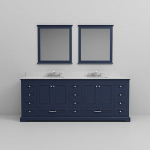 English Elm Navy Blue Double Bath Vanity 84" W With Carrara Marble Top, Faucets, And Elegant Mirrors Included B2731S01041