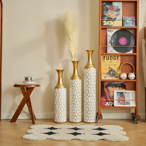 English Elm Floor Modern Metal Vase Set Of 3 – Luxe White With Gold Accents For Stylish Home Décor & Elegance W2796P255600