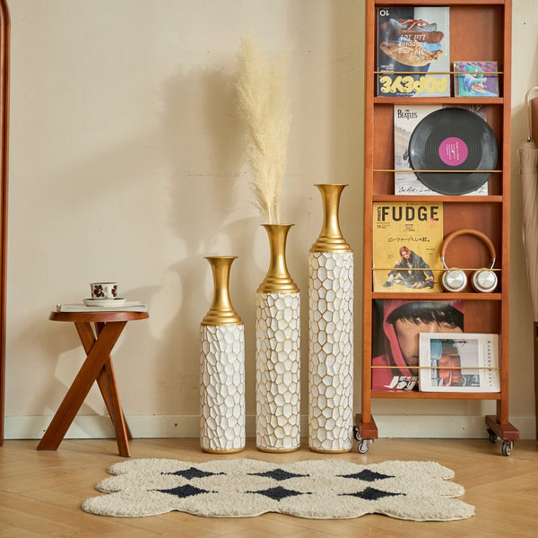 English Elm Floor Modern Metal Vase Set Of 3 – Luxe White With Gold Accents For Stylish Home Décor & Elegance W2796P255600