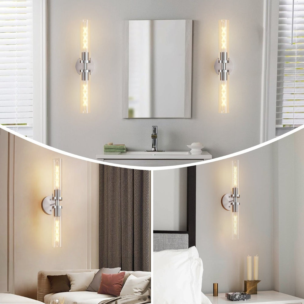English Elm Wall Sconces Set Of Two, Modern Brushed Nickel Fixtures With Clear Glass Shades For Elegant Illumination W2312P389966-GIGA