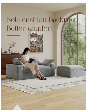 English Elm Modular Sectional Sofa - 3-Seater Light Gray Minimalist Design With Ottoman, Comfy Sleeper Option W3622S00010