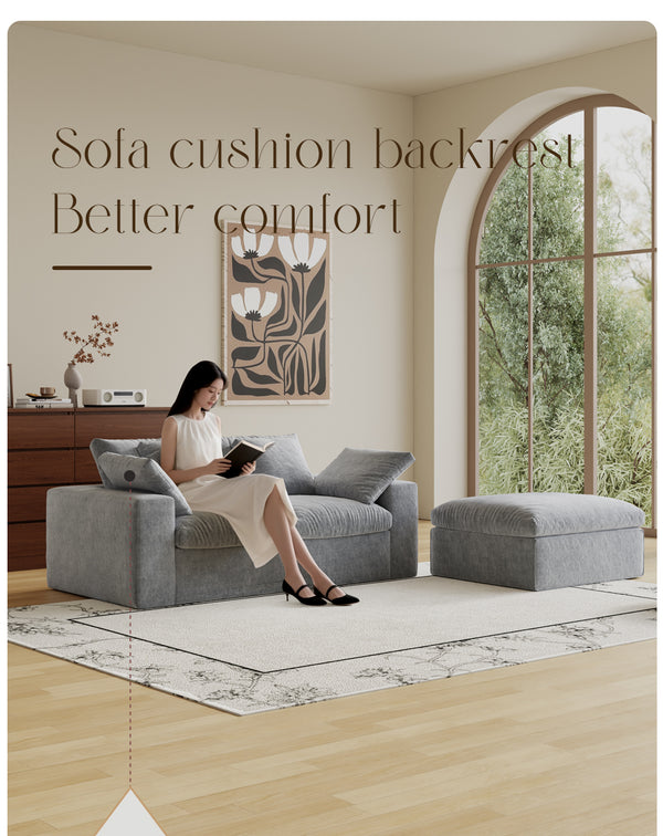 English Elm Modular Sectional Sofa - 3-Seater Light Gray Minimalist Design With Ottoman, Comfy Sleeper Option W3622S00010