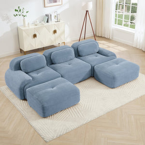 English Elm U-shaped Modular Sectional Corduroy Sofa with Wide Armrests for Living Room Comfort Blue W714S01250