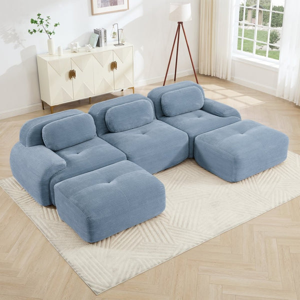 English Elm U-shaped Modular Sectional Corduroy Sofa with Wide Armrests for Living Room Comfort Blue W714S01250