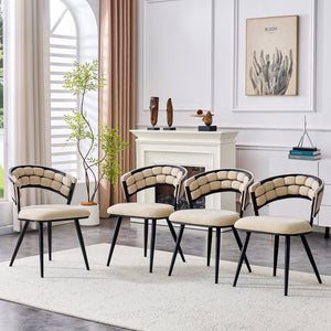 English Elm Set of 2 Chenille Tufted Dining Chairs with Metal Legs Modern Kitchen Seating Beige,Black W3875P370853