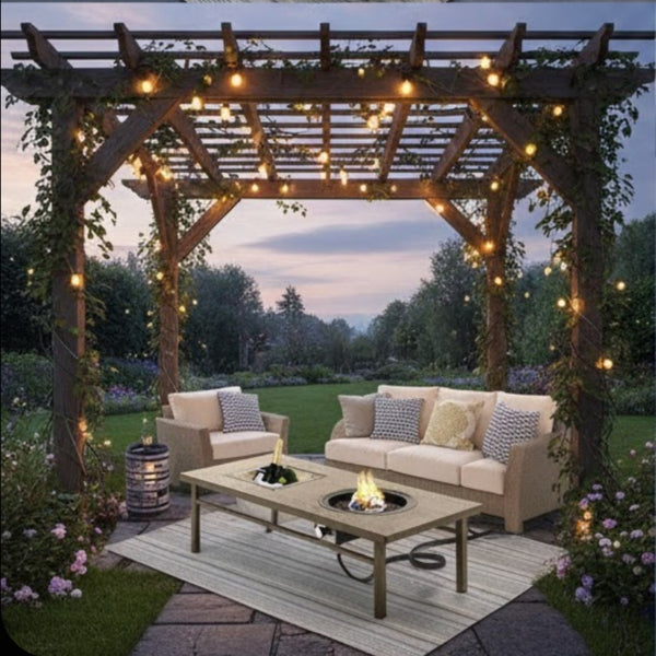 English Elm 47" Outdoor Aluminum Fire Pit Table 50000 Btu Propane with Ice Bucket Station Beige B082P454968