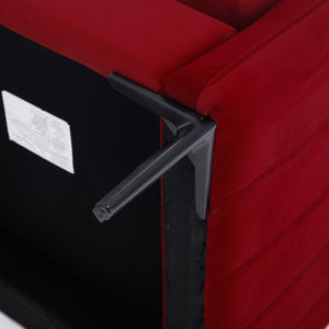 English Elm Accent Velvet Armchair Mid-century Modern Plush Seat with Metal Legs for Any Room Wine Red W3244P327125
