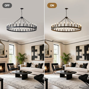 English Elm 53.15 Inch Wagon Wheel Chandelier Matte Black 18 Light Farmhouse Industrial Large Room W5008P388956