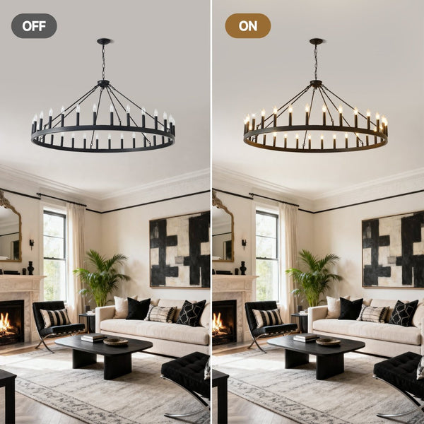 English Elm 53.15 Inch Wagon Wheel Chandelier Matte Black 18 Light Farmhouse Industrial Large Room W5008P388956