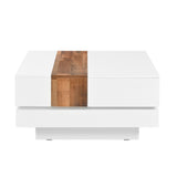 English Elm 31.4'' X 31.4'' Square Coffee Table With Sliding Tabletop, High Gloss Center Table With Hidden Storage Compartment, Extendable Cocktail Table With Walnut Grain Finish For Living Room, White