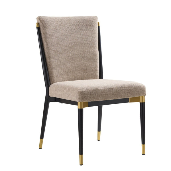 English Elm Armless Dining Chairs Iron Frame Wood Grain Finish Ergonomic Cushioned Seat Set of 2 Black+Brown N771P345829H