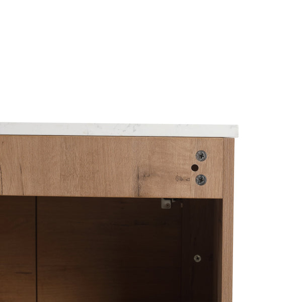 English Elm 30'' Wall-Mounted Bathroom Vanity with Soft-Close Doors, Rounded Edges, Plywood Durability, Space-Saving Imitative Oak W999P348977