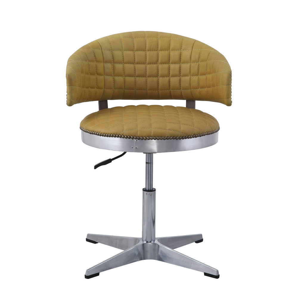 English Elm Turmeric Top Grain Leather Swivel Stool with Chrome 4-Star Base, Casters, Adjustable Height and Supportive Backrest B062P189158