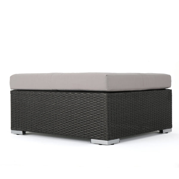 English Elm Christopher Knight Home® - SANTA SANTA ROSA Ottoman with Water-Resistant Cushion, Aluminum Frame, Faux Rattan Outdoor Seating Grey+Silver 57546.00ALUGRY