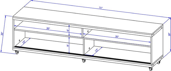 English Elm Utopia 70" TV Stand with Ample Storage and Wire Management, Sleek Mid-Century Legs for Durability Black B365P398374