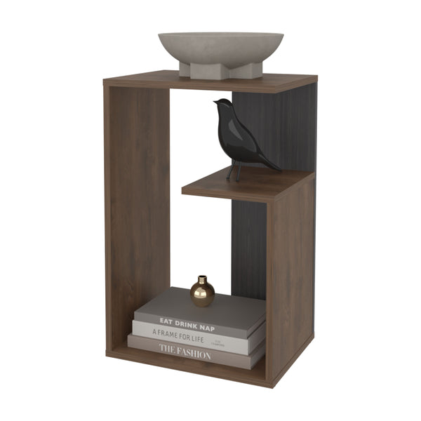 English Elm Fm Furniture Vega Modern Side Table With Open Storage, Dark Brown & Wengue Finish For Versatile Use B128P293873