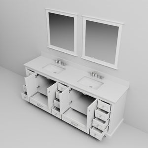 English Elm White Double Bath Vanity 84 in W x 22 in D with Cultured Marble Top, Chrome Faucets & Mirrors, Durable B2731S01088