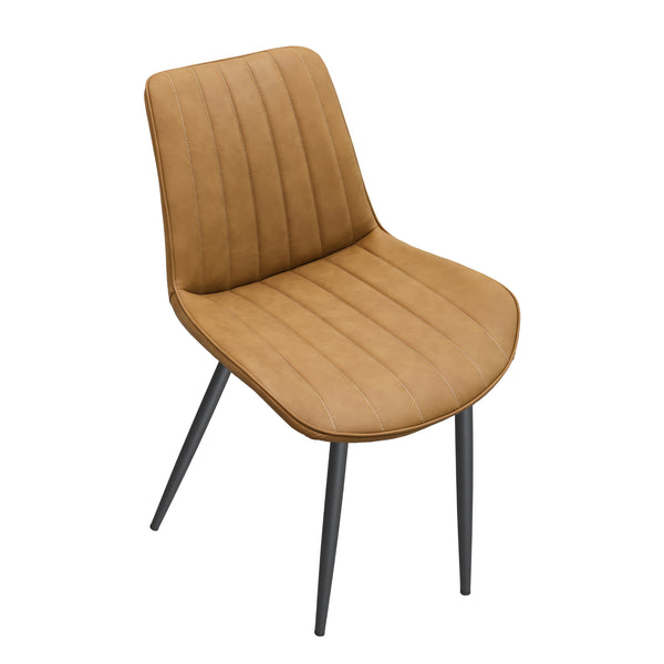 English Elm Brown Pu Leather Dining Chairs Set Of 4 - Stylish Armless Design With Wave Pattern For Any Space T3967P383982