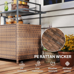 English Elm Outsunny Pe Rattan Outdoor Bar Cart with Tempered Glass Top and Storage Cabinet W2225P485624