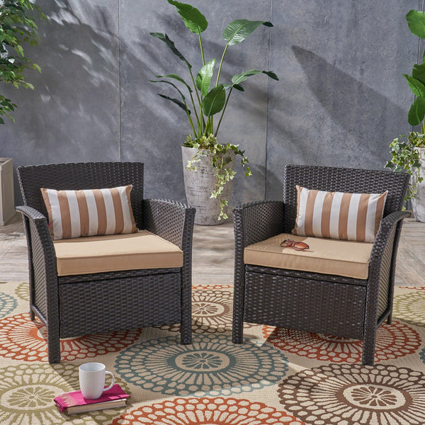 English Elm Christopher Knight Home® - ST LUCIA CHAIR Stylish PE Rattan Patio Seat with Iron Frame, Waterproof Fabric, Compact 28.25x25.5x17 Brown+Tan 54676.00BRN