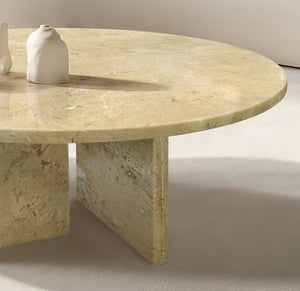 English Elm Glod Yellow Beige Marble Coffee Table – Elegant Natural Stone Accent For Living Room Décor, 27.6" W1696P262764