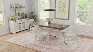 English Elm Wallace & Bay - Brown Farmhouse Trestle Gathering Table - Rustic Dark Pine Top & Weathered White Base For Dining Spaces B361P384403-GIGA