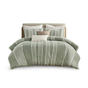 English Elm Full/Queen Boho Striped Cotton Duvet Cover Set with Green Clip Jacquard Trim, OEKO-TEX, Machine Washable B035P217804