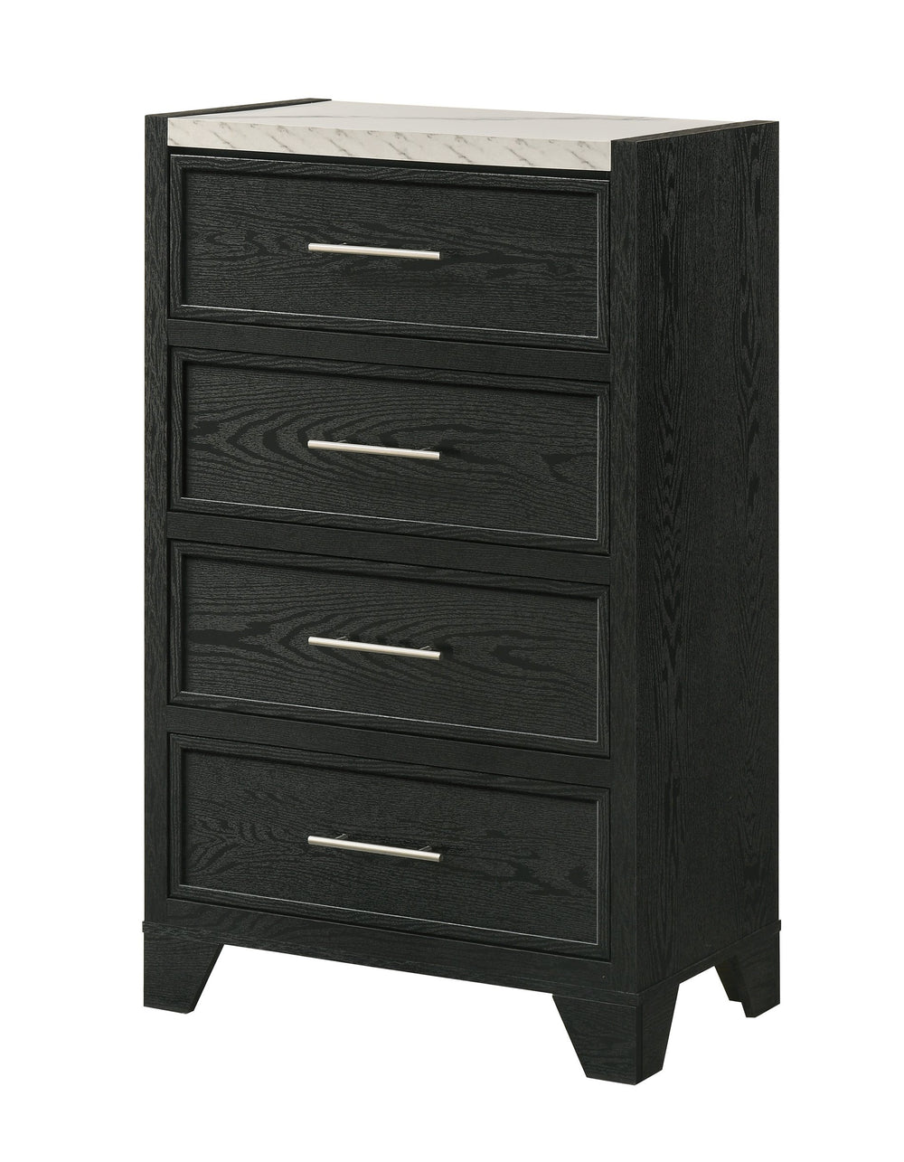 English Elm 1pc Contemporary Tall Chest with Faux Marble Top and Brushed Nickel Handles for Elegant Storage Black,White 18.74 L x 33.19 W x 48.7 H B2741P379709