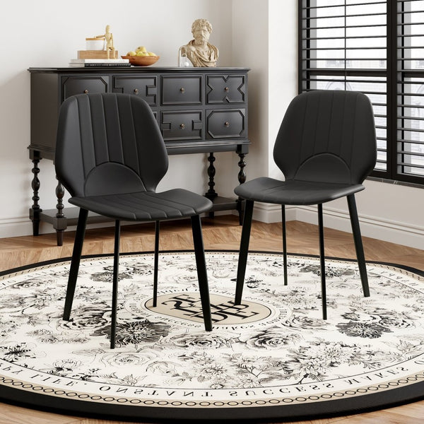 English Elm Modern Faux Leather Dining Chair Set Padded Seat Matte Black Legs Kitchen Seating W1535P460315