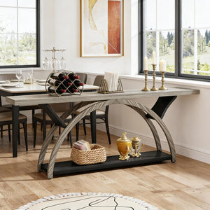 English Elm Hall Console Table Industrial Rustic Two Tier Wood Tone Metal Frame Entryway Sofa T3971P453670