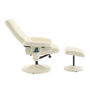 English Elm 015-Recliner Ergonomic Swivel Massage Chair with Ottoman, Heated 5-Point Vibration, 140° PU Recliner Beige W2636P262437
