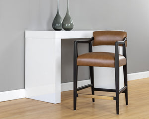 Sunpan Keagan Bar Stool - Mid-Century Design with Dark Brown Oak Frame and Artisan Leather Craftsmanship Shalimar Tobacco Leather