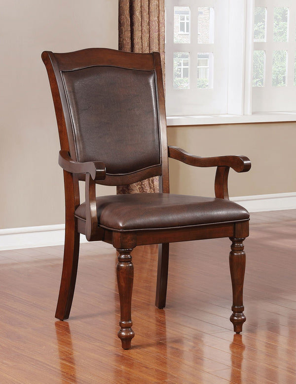 English Elm Luxurious Traditional Brown Cherry Dining Arm Chairs Set of 2 — Solid Wood Turned Legs, Espresso Leatherette Seats, Cushioned Comfort, 24.5"W x 39"H B011P225590