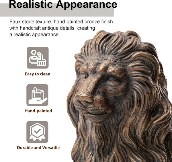 English Elm 20.5" Matte Resin Lion Sculpture Hand Carved Guardian Statue for Garden or Entryway Brown W5709P490972