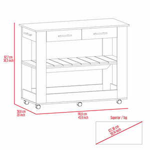 English Elm Kitchen Island 36" H – Mobile Storage Solution With Drawers, Shelves, Towel Hanger, White/Oak Finish B097132962