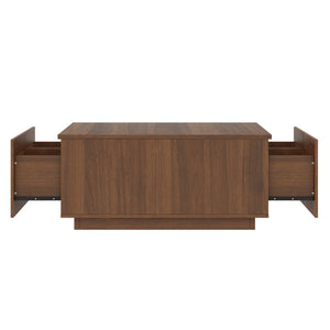 English Elm 33.25" Square Storage Coffee Table Four Drawer Matte Mdf Living Room Centerpiece Walnut N735P422508D