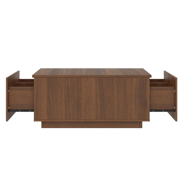 English Elm 33.25" Square Storage Coffee Table Four Drawer Matte Mdf Living Room Centerpiece Walnut N735P422508D