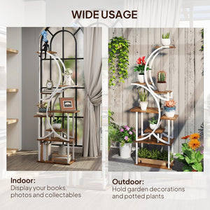 English Elm Outsunny 8 Tier S Shaped Fir Wood Plant Stand Carbonized Steel Frame Corner Shelf W2225P485567