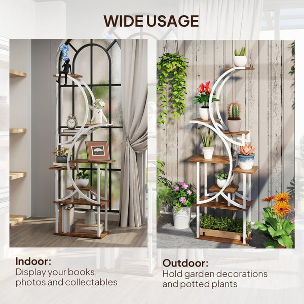 English Elm Outsunny 8 Tier S Shaped Fir Wood Plant Stand Carbonized Steel Frame Corner Shelf W2225P485567